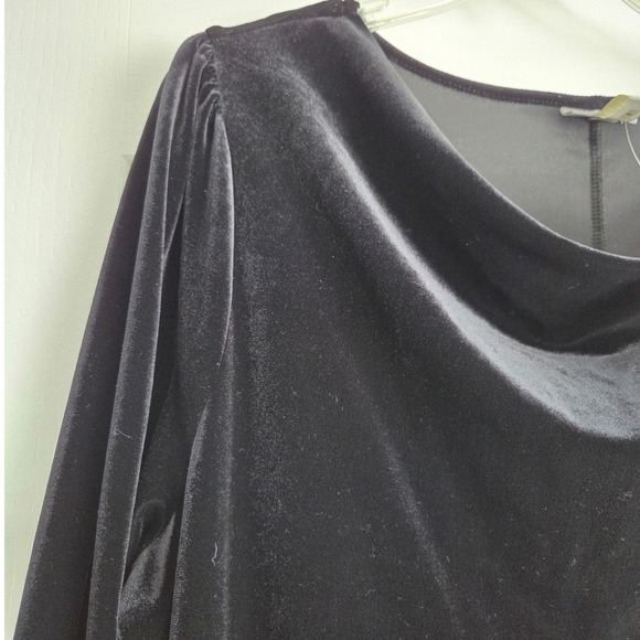 J Jill Black Stretch Velvet Boat Cowl Neck 3/4 Sleeve Dress Sz XL Holiday Party - Picture 3 of 6
